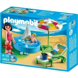 PLAYMOBIL 4864 Planschbecken mit Sonnenschirm - Playmobil Spielset für Kinder ab 4 Jahren, inklusive Planschbecken, Sonnenschirm und Spielzeugboot - ideal für fantasievolles Spielen an heißen Tagen.
