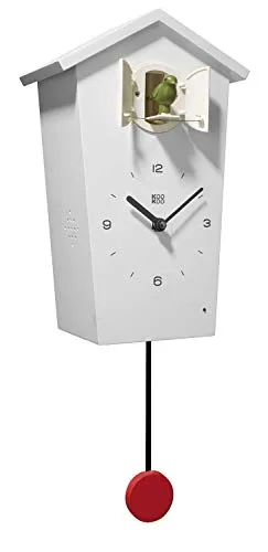 KOOKOO Birdhouse Weiss - Moderne Kuckucksuhr mit 12 Vogelstimmen - Moderne Kuckucksuhr für Ihr Wohnzimmer, mit einstellbarer Lautstärke und realistischen Vogelstimmen. Ein echter Hingucker im minimalistischen Design.