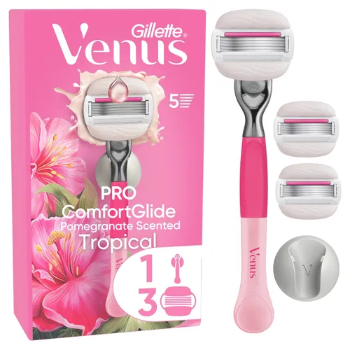Gillette Venus Pro Comfortglide Tropical Rasierapparat 3 Klingen+Duschhänger Damenrasierer