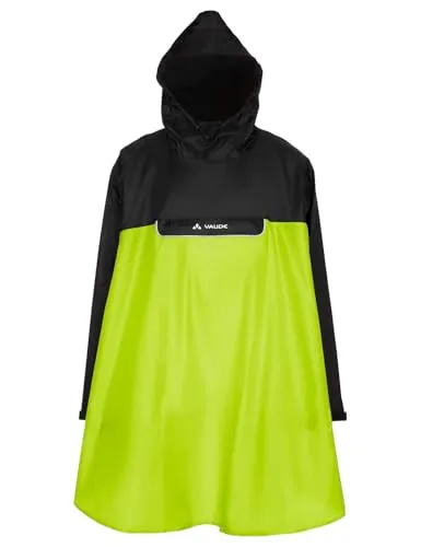 VAUDE Unisex Valero Poncho - Neon Yellow/Black - Fahrradjacke, wasserdicht und windabweisend, mit Ärmeln aus recyceltem Polyester für umweltbewusste Radfahrer.