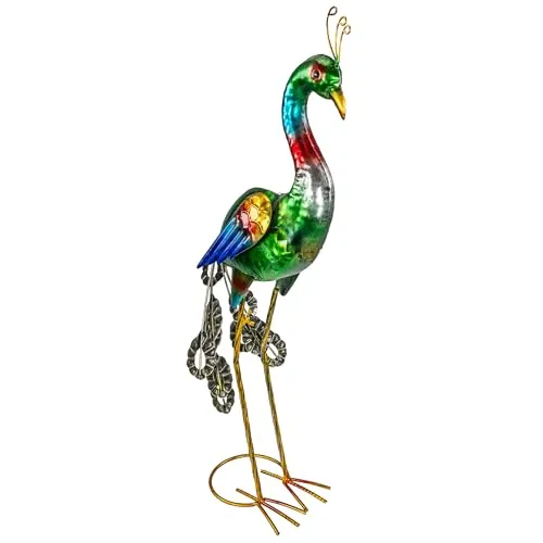 kamelshopping Gartenfiguren aus Metall für den Garten, Moderne Deko-Figuren, handbemalt mit Rostschutz-Lackierung, für außen, witterungsbeständig (Pfau - ca. 65 cm hoch)