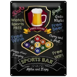 Femer GmbH Metallschild Spruch 30x40cm sports bar Beer relax and enjoy Billard, (1 St), gewölbte Oberfläche, abgerundete Ecken, umgeschlagene Kanten