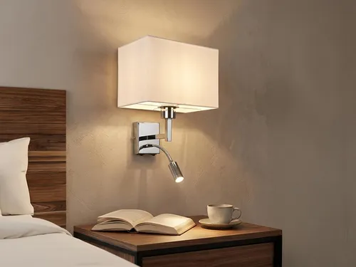 meineWunschleuchte Wandleuchte CAIMA mit flexiblem LED Leselicht - Elegante Wandleuchte mit cremeweißem Stoffschirm und flexibler Leselampe - perfekt für Nachttisch oder Leseecke. Separat schaltbare Lichtquellen für individuelle Beleuchtung.