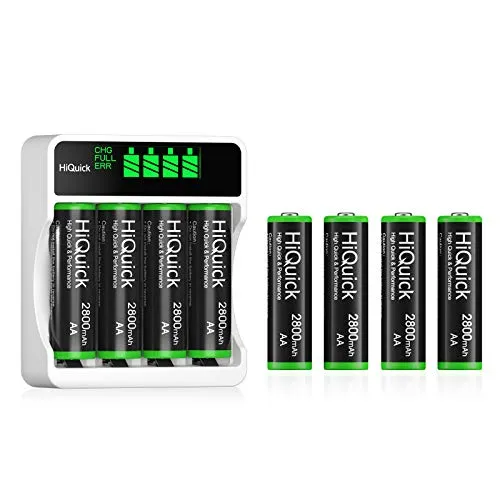 HiQuick Universal Akkuladegerät mit 4 AA Akkus + 4 AAA Akkus, Ladegerät für NI-MH/NI-CD Mignon AA Micro AAA Akku 9V-Batterien, HD LCD Display, schnelle ladegerät für wiederaufladbare batterien