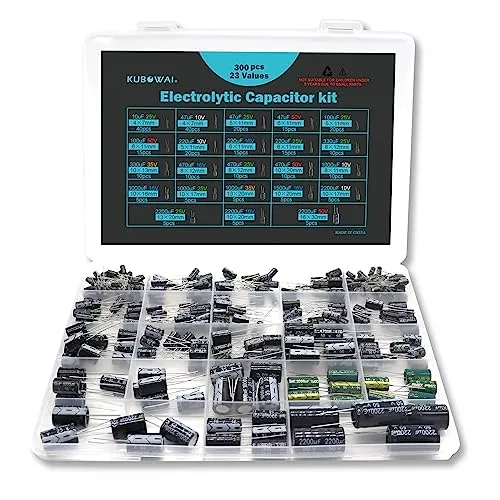 KUBOWAI 23 wert 300 Stück Elektrolytkondensator Set, Aluminium Kondensatorbank, Einschließlich Modellnumme 10 uF - 2200 uF, 10 V, 16 V, 25 V, 35 V, 50 V (23 wert 300 Stück)