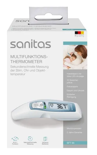 Sanitas SFT 65 Multifunktions Thermometer - Fieberthermometer für Stirn, Ohr und Objekttemperatur, 6-in-1 Funktion, inklusive Batterien – ideal für die ganze Familie.