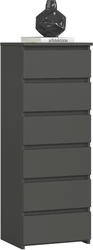 Elegante Kommode mit 6 Schubladen - Kommoden & Sideboards: Robuste Konstruktion aus hochwertiger laminierter Platte mit 6 geräumigen Schubladen für optimalen Stauraum und müheloses Öffnen auf Metall-Rollenführungen.