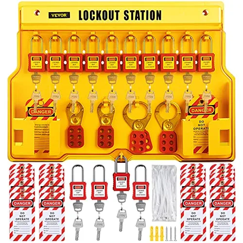 VEVOR Lockout Tagout Kit 58 Stk. Sicherheitsschlösser - Komplettes Lockout-Tagout-Set mit 58 Teilen für maximale Sicherheit. Ideal für Gruppen, besteht aus robustem A3-Stahl und PVC-Tags. Perfekt für den industriellen Einsatz.