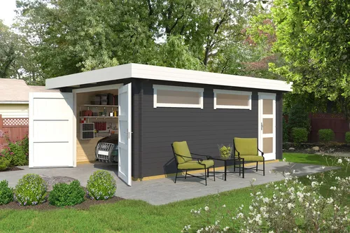 Einzelgarage 441 mit Holztor, graphitgrau, 44 mm - Gartenhäuser, Geräteschuppen & Carports – Robuste Einzelgarage mit stilvollem Holztor für optimalen Schutz und ansprechendes Design.