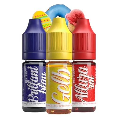 Belissia Lebensmittelfarbe Set – 3x10ml flüssig & hochkonzentriert – Lebensmittelechte Speisefarbe zum Backen, Kochen, Fondant & DIY - vegan, stark färbend, geschmacksneutral