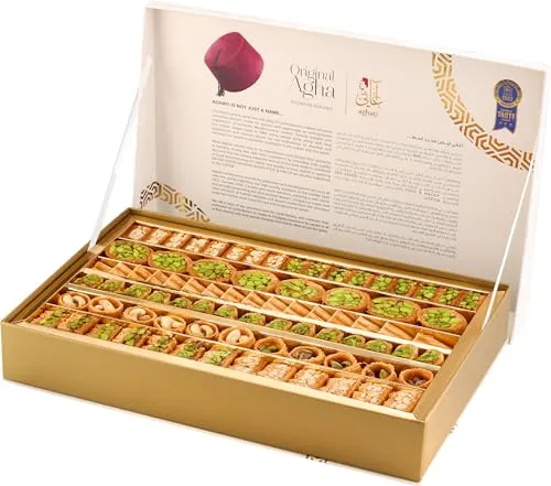 Aghati Baklava Mischung 750 Gramm - Süßigkeitenmischungen mit authentischem Geschmack aus dem Nahen Osten, in praktischer, wiederverschließbarer Spenderdose aus Eisen für frischen Genuss.