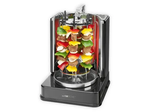 Clatronic Döner-Vertikal-Multigrill DVG 3686 - Fettfreies Grillen von Hähnchen, Kebab und Gyros, mit 6 rotierenden Fleischspießen und Edelstahl-Fettauffangbehälter