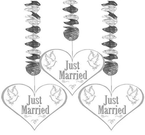 Folat Spiralen Just Married Hochzeit Party-Deko 3 Stück Silber-Weiss-g