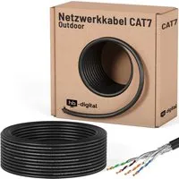 hb-digital 25m CAT 7 Outdoor Netzwerkkabel - Hochgeschwindigkeitsnetzwerkkabel für Outdoor-Nutzung, mit 10 Gbit/s Übertragungsgeschwindigkeit und UV-beständigem, feuchtigkeitsgeschütztem PE-Mantel.