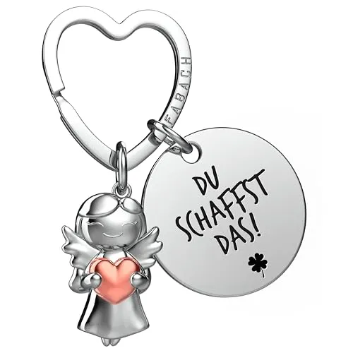 FABACH Viel Glück Schlüsselanhänger Schutzengel Glücksbringer mit Herz und Gravur - Schutzengel Kleeblatt Glücksbringer Engel Du schaffst das - Geschenke Viel Erfolg Geschenk Viel Glück