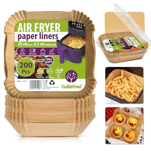 Stück Backpapier für Heißluftfritteuse, quadratisch 20-24,5 cm, backpapier für heißluftfritteuse. BPA-frei, antihaftend, Einweg-Backpapier für Airfryer. Für Cosori, Philips, Cecotec, 5,5L, 6 200