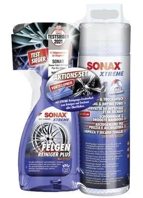 Sonax Felgenreiniger XTREME mit Reinigungs- und TrockenTuch - Effektiver Felgenreiniger von Sonax mit zusätzlichem Reinigungs- und TrockenTuch für optimale Pflege. Ideal für glänzende und saubere Felgen.