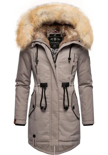 Navahoo Damen Warmer Winterparka Bombii Zinc Grey Gr. S - Funktionsjacke mit abnehmbarem Kunstpelzkragen und kuscheligem Innenfutter, perfekt für kalte Herbst- und Wintertage. Der taillierte Schnitt und modische Details machen ihn zum stylischen Eyecatcher!