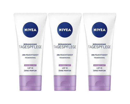 Nivea Tagespflege Essentials Feuchtigkeit und Sensitiv 50 ml 3er Pack - Gesichtscremes für sensible Haut, dermatologisch getestet für optimale Verträglichkeit und intensive Feuchtigkeitspflege.