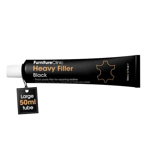 Furniture Clinic Leder-Reparaturspachtel 50ml - Schwarz - Ideal zur Ausbesserung von Rissen und Kratzern in Leder. Extrem flexible Dickpaste für Möbel, Jacken und Accessoires. Einfache Anwendung für eine langlebige Reparatur.