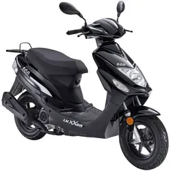 Luxxon Motorroller ECO, 49,6 ccm, 45 km/h, Euro 5, schwarz - Motorroller für sportliche Fahrten, umweltfreundlich mit Euro 5-Zulassung und einem Verbrauch von nur 2,2 l/100 km. Ideal für Stadtfahrten und kurze Strecken.