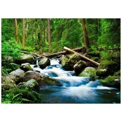 Fototapete Wasserfall mit Wald 3D Effekt Grün Natur 250x175 cm - inkl. Kleister - für Wohnzimmer Schlafzimmer Flur Modern Vlies Tapete Vliestapete Wandtapete Motivtapeten UV-Beständig