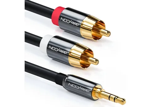 deleyCON deleyCON 3m HQ Adapter Audio Kabel - 3,5mm Klinke zu 2x Cinch Stecker Audio-Kabel