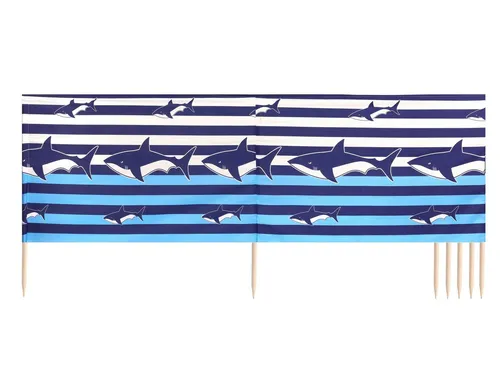Ladeheid Windschutz Strand Sichtschutz mit Holzstab - Praktisches Strand Zubehör LAEX001 (Streifen/Haie, 4 m) - Praktischer Windschutz für den Strand; Schützt vor Wind und Sand und sorgt für Privatsphäre. Leicht zu transportieren und zu installieren, ideal für entspannte Tage am Meer.