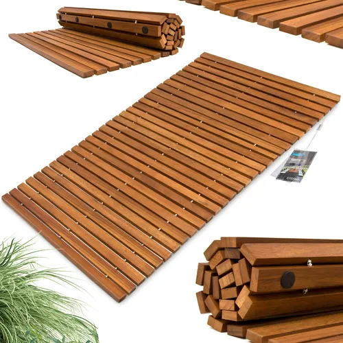 Deuba Badematte aus Akazienholz 76x50 cm - Badematte aus FSC-zertifiziertem Akazienholz mit Gummistopper für sicheren Halt, ideal für ein stilvolles Badezimmer.