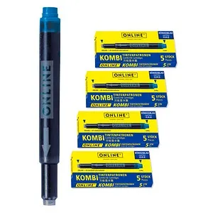 Online 20x kompatible LAMY Patronen blau - Universal-Tintenpatronen für alle gängigen Füller, Testsieger im Schadstoff-Test mit Bewertung 1,0