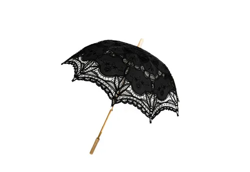 Susino Handgemachter Brautschirm mit Spitze für Hochzeiten, Schwarz - Eleganter Stockschirm in Schwarz, ideal für Brautpaare und Hochzeitsfeiern, handgefertigt mit feiner Spitze für einen romantischen Look.