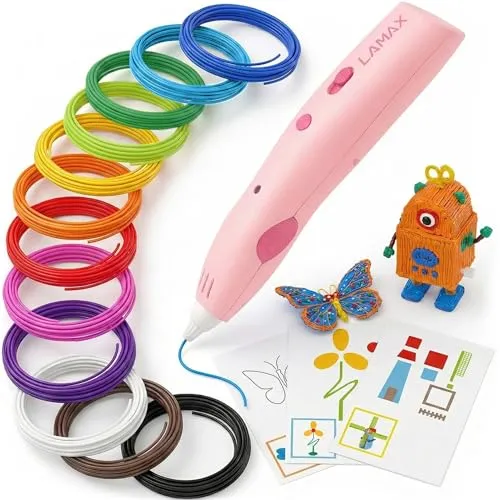 LAMAX ArtKid 3D pink - Kreativer 3D-Schmelzstift für Kinder, ideal zum Malen und Gestalten. Mit 12 Filamenten und USB-C-Anschluss für einfaches Aufladen. Perfekt für fantasievolle Projekte!