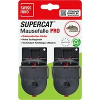 Swissinno Mausefalle Pro SuperCat - 2 Stück, starke Schlagkraft und artgerechter Auslösemechanismus für humane Nagetierbekämpfung