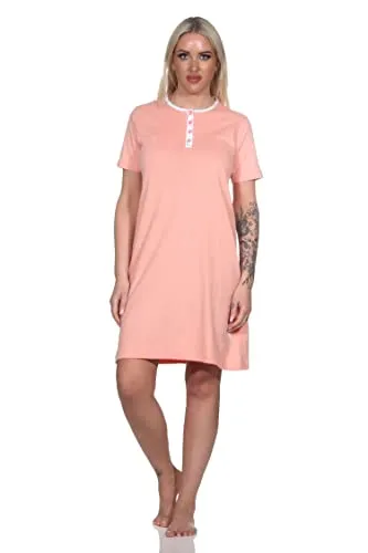 Normann Damen Kurzarm Nachthemd mit Flamingo Motiv, apricot, Größe 44-46 - Elegantes Damen Nachthemd mit trendigem Flamingo-Motiv. Die praktische Knopfleiste am Hals bietet hohen Tragekomfort. Hergestellt nach OEKOTEX STANDARD 100 für geprüfte Qualität und Schadstofffreiheit. Ideal für entspannte Nächte.