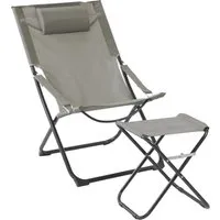 SVITA Gartenstuhl TOMRA 2er Set, Hellgrau/Dunkelgrau - Camping-Möbel mit praktischem Hocker und Kopfkissen, ideal für entspannte Stunden im Garten oder auf der Terrasse.