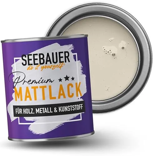 SEEBAUER DIY Mattlack Beige 750ml - Hochwertiger Hybrid-Lack für Innen & Außen - Erleben Sie die Vorteile modernster Hybrid-Technologie mit unserem wasserbasierten Mattlack. Ideal für Holz, Metall und Kunststoff bietet er hohe Deckkraft, ist schnelltrocknend und extrem robust – perfekt für kreative Projekte im Innen- und Außenbereich.