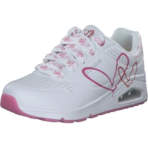 Skechers Damen UNO Twin Hearts Sneaker, weiß, 39 EU - Damen-Sneaker mit luftgekühltem Memory-Schaum für höchsten Tragekomfort und stylisches Design.