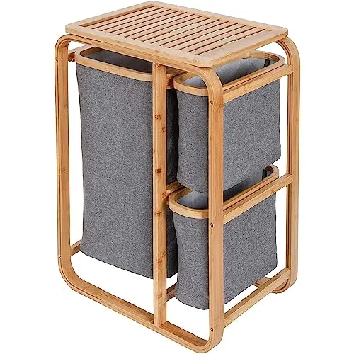 AD.CON Wäschekorb aus Bambus - Wäschekorb aus Bambus, elegantes Design für modernes Badezimmer, mit praktischen Wäschesäcken zur einfachen Sortierung und kompakten Maßen für jeden Raum.