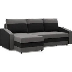 Ecksofa Orion mit Schlaffunktion, Grau + Schwarz, universell - Modernes Ecksofa mit praktischer Schlaffunktion und Stauraum für Bettwäsche. Ideal für Wohnzimmer, Büro oder Kinderzimmer - passt perfekt in jede Inneneinrichtung.