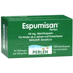 Espumisan Perlen 40mg zur Linderung von Blähungen - Effektive Perlen zur Unterstützung bei gasbedingten Magen-Darm-Beschwerden. Mit geprüfter Qualität für schnelle Linderung von Völlegefühl und Blähungen.