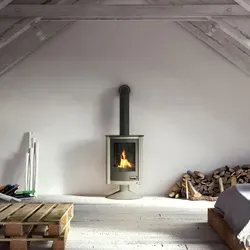 Warmluftofen Masterflamme Piccolo II Olive - Kaminofen in Olive, ideal für Werkstatt oder Wohnzimmer, mit 7 kW Nennleistung und Konvektionswärme für effiziente Beheizung großer Räume.