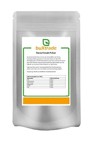 50g | Stevia Extrakt Pulver | Natürliches Süßungsmittel | Kalorienfreie Süße | Ohne Zusätze | Zuckerersatz | Buxtrade