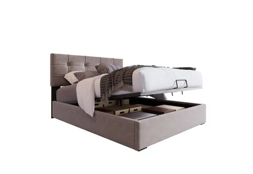 Flieks Polsterbett 90x200cm – Hydraulisches Einzelbett aus Kiefernholz in Grau - Stylisches Polsterbett mit gepolstertem Kopfteil und praktischem Bettkasten für zusätzlichen Stauraum. Ideal für Schlafzimmer und Gästezimmer, robust und komfortabel.