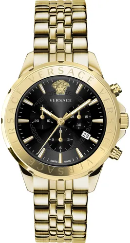 Versace VEV602123 Signature Chronograph - Elegante Herren Uhr in Schwarz und Gold - Armbanduhren, stilvolle Edelstahl-Herrenuhr mit präzisem Chronographen und luxuriösem Design für jeden Anlass.