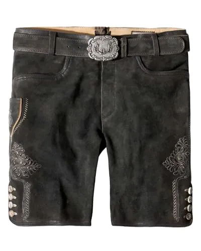 Stockerpoint Herren Corbi4 Trachtenlederhose, Graphit gespeckt, 48 - Trachtenlederhose für Herren, kurze Lederhose im Wildbock-Look mit klassischen Hornknöpfen für einen authentischen Trachtenstil.