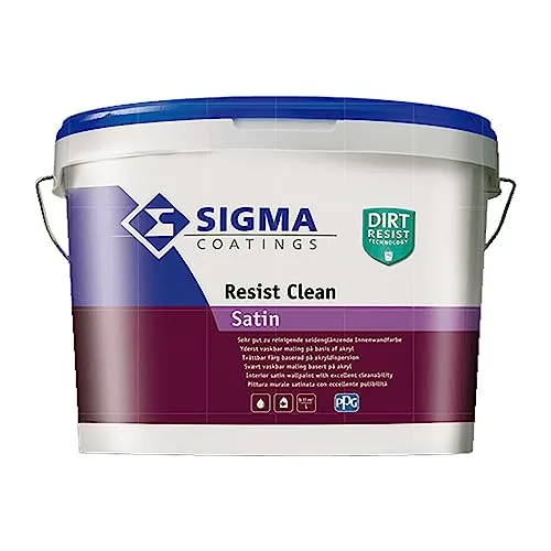 SIGMA Resist Clean Satin 10 L - Weiße, reinigungsfähige Wandbeschichtung - Innen- & Außenfarben, seidenglänzend mit hoher Nassabriebbeständigkeit für langlebige und pflegeleichte Wände.