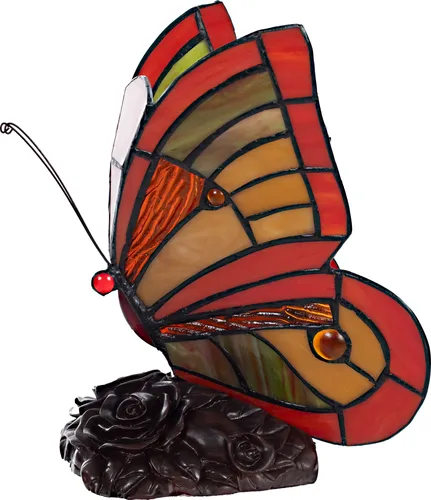 Birendy Tiffany-Stil Lampe mit Schmetterling-Motiv - Tischlampe im Tiffany-Stil, 22 cm hoch, mit einzigartigem Schmetterling-Motiv und Kippschalter, ideal für stilvolle Dekoration im Wohn- oder Arbeitsbereich.