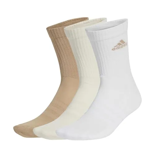 adidas Unisex Cushioned Crew Socks 3 Pairs, White/Wonder White/Warm Sandstone, 8.5-10