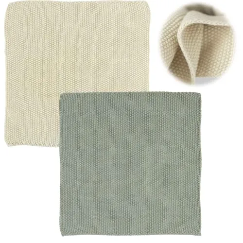 LS-LebenStil Vintage Spüllappen 25cm Grün Mynte Gestrickt 100% Baumwolle Oeko-TEX 100 waschbar Putzlappen Reinigungstuch Geschirrtücher Spültuch Fusselfrei