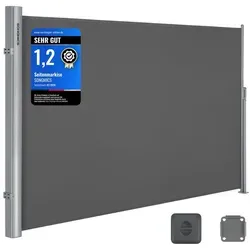 SONGMICS Alu-Seitenmarkise 180 x 400 cm - Blickdicht und Sonnenschutz für Balkon und Terrasse - Balkonumspannungen mit hochwertigem 280 g/m² Polyester, spritzwassergeschützt und UPF 50+ für optimalen Sicht- und Sonnenschutz. Einfache Montage und leises Spannen sorgen für Komfort.